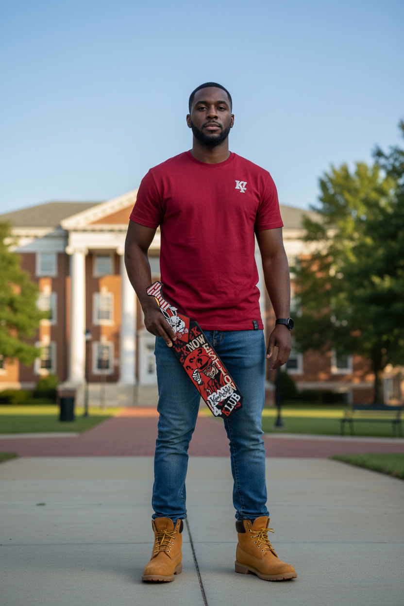 Kappa Alpha Psi Custom Greek Paddle held in one hand on college campus