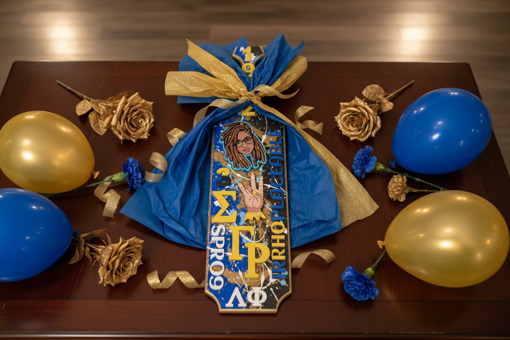Sigma Gamma Rho Custom Greek Paddle overhead view at probate event