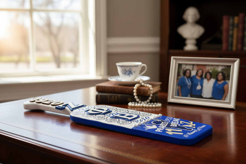 Zeta Phi Beta Custom Greek Paddle in elegant setting